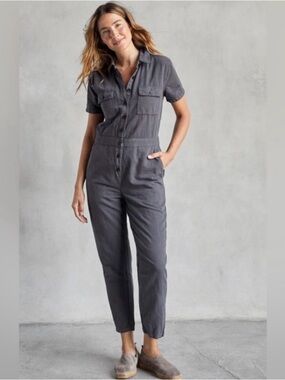 Outerknown Short-Sleeve Button Utility Jumpsuit - Charcoal Gray